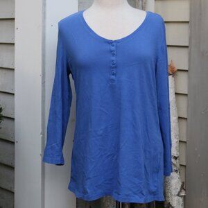 Duluth Blue Scoop Neck Henley Toll Tab Sleeve Cotton Tunic Tee Sz LARGE